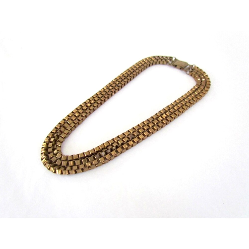 Vintage 1940s 50s Triple Strand Box Chain Necklace Heavy Venetian Links - Picture 5 of 12